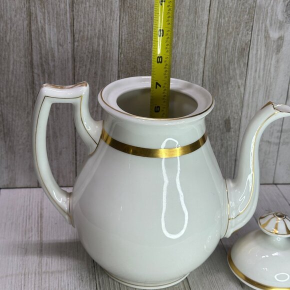 Vtg B&D Porcelain White Tea Pot with Gold Accents Handle Spout Lid 10" Tall - Picture 15 of 15